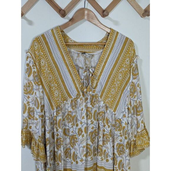 Rachel Zoe Boho Yellow Ivory and Blue Paisley Flowy Top - Size M - Picture 2 of 9